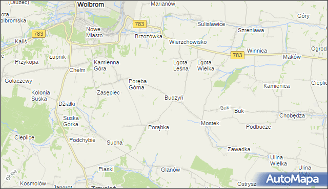 mapa Budzyń gmina Wolbrom, Budzyń gmina Wolbrom na mapie Targeo
