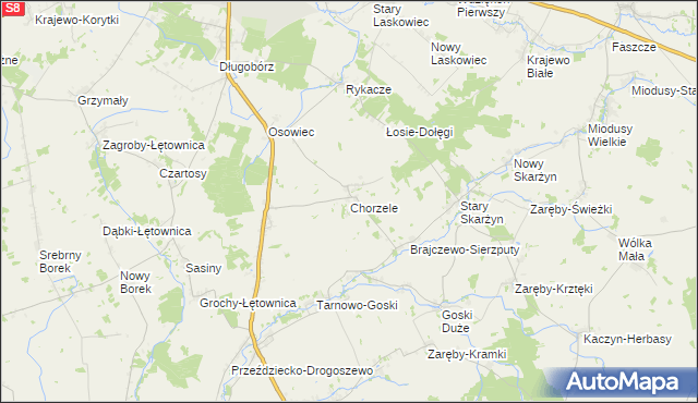 mapa Chorzele gmina Zambrów, Chorzele gmina Zambrów na mapie Targeo