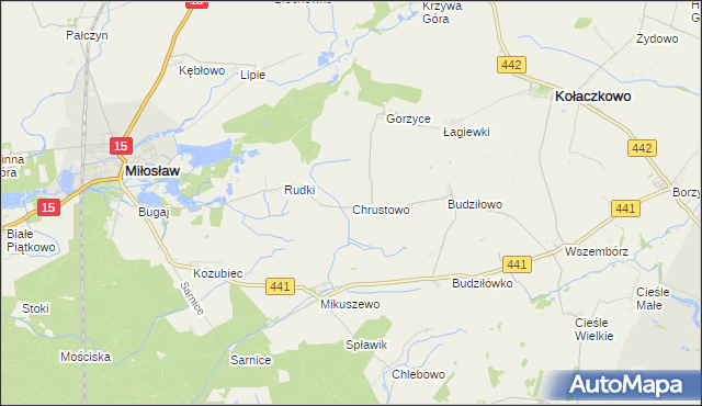 mapa Chrustowo gmina Miłosław, Chrustowo gmina Miłosław na mapie Targeo