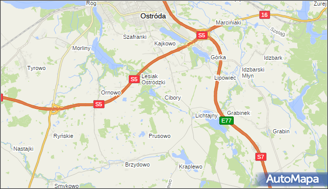 mapa Cibory gmina Ostróda, Cibory gmina Ostróda na mapie Targeo