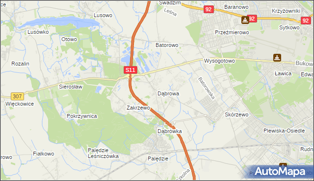 mapa Dąbrowa gmina Dopiewo, Dąbrowa gmina Dopiewo na mapie Targeo