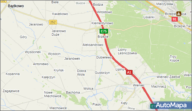 mapa Dubielewo gmina Brześć Kujawski, Dubielewo gmina Brześć Kujawski na mapie Targeo