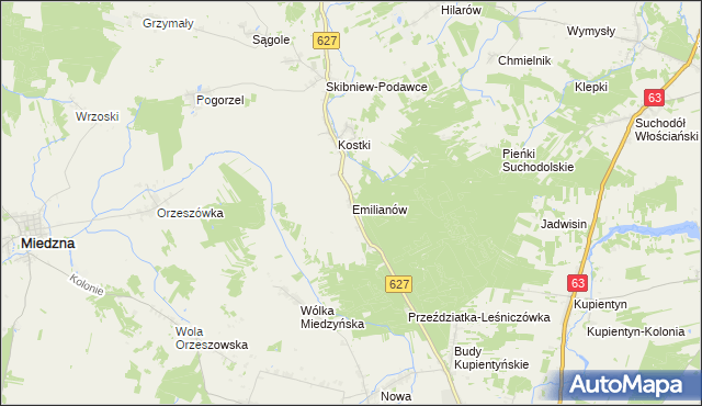 mapa Emilianów gmina Sokołów Podlaski, Emilianów gmina Sokołów Podlaski na mapie Targeo
