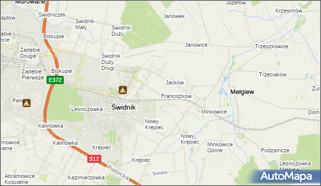 mapa Franciszków gmina Mełgiew, Franciszków gmina Mełgiew na mapie Targeo