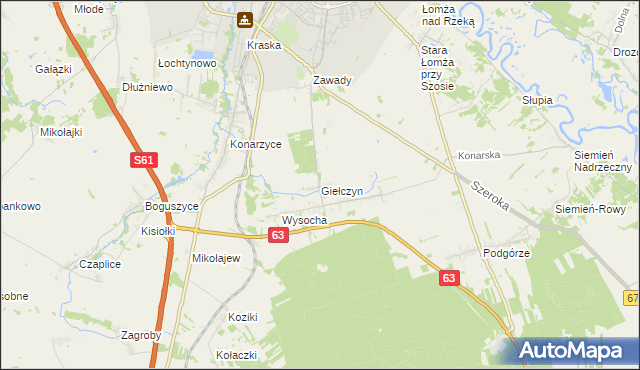 mapa Giełczyn gmina Łomża, Giełczyn gmina Łomża na mapie Targeo