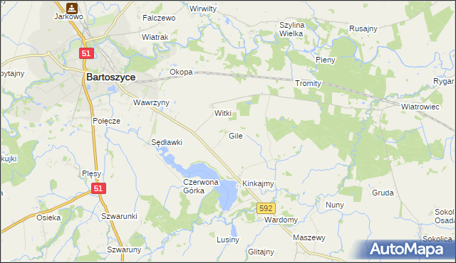 mapa Gile gmina Bartoszyce, Gile gmina Bartoszyce na mapie Targeo