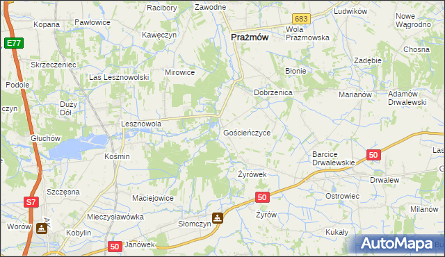 mapa Gościeńczyce, Gościeńczyce na mapie Targeo