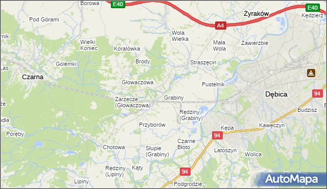 mapa Grabiny gmina Czarna, Grabiny gmina Czarna na mapie Targeo