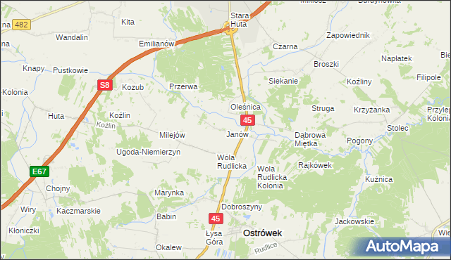 mapa Janów gmina Ostrówek, Janów gmina Ostrówek na mapie Targeo