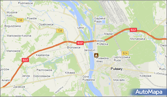 mapa Jaroszyn gmina Puławy, Jaroszyn gmina Puławy na mapie Targeo