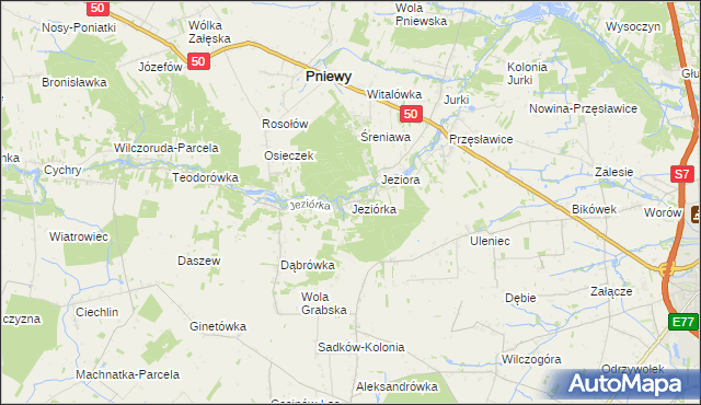 mapa Jeziórka gmina Pniewy, Jeziórka gmina Pniewy na mapie Targeo