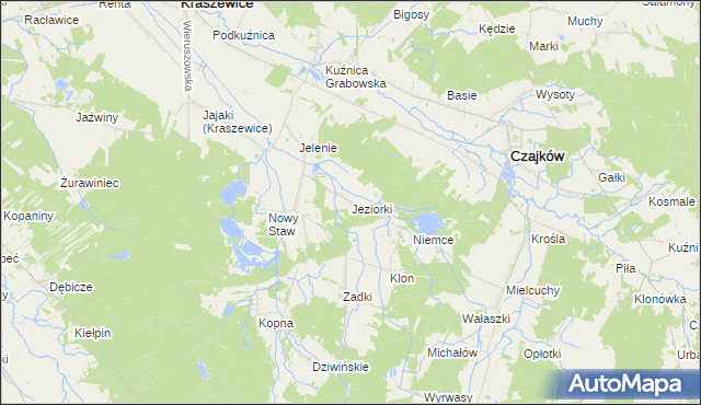 mapa Jeziorki gmina Kraszewice, Jeziorki gmina Kraszewice na mapie Targeo