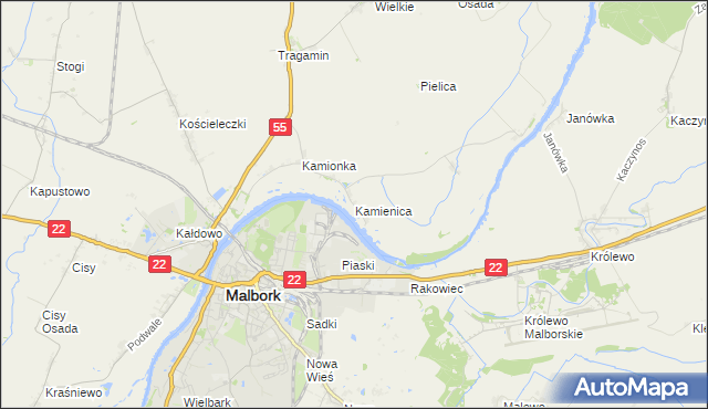 mapa Kamienica gmina Malbork, Kamienica gmina Malbork na mapie Targeo