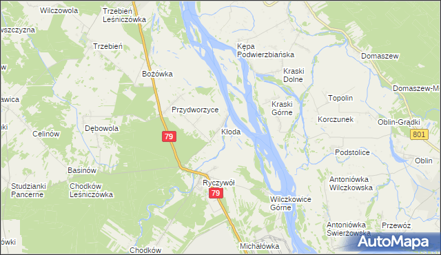 mapa Kłoda gmina Magnuszew, Kłoda gmina Magnuszew na mapie Targeo