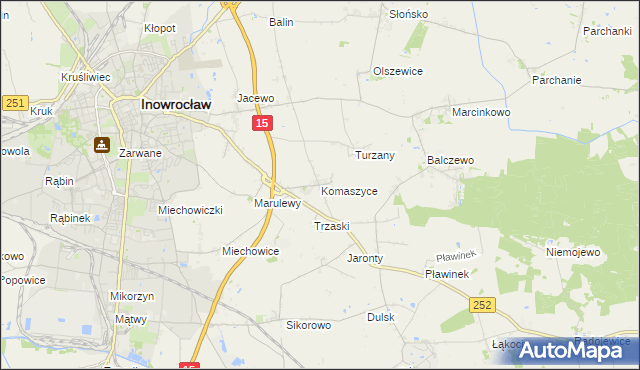 mapa Komaszyce gmina Inowrocław, Komaszyce gmina Inowrocław na mapie Targeo