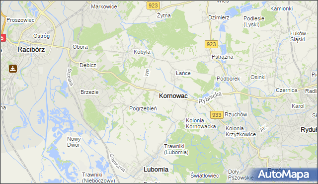 mapa Kornowac, Kornowac na mapie Targeo