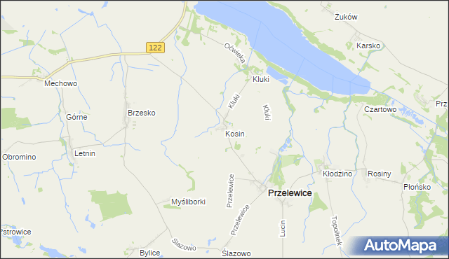 mapa Kosin gmina Przelewice, Kosin gmina Przelewice na mapie Targeo