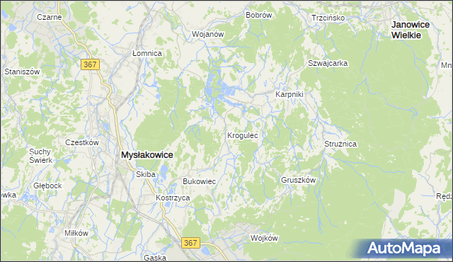 mapa Krogulec gmina Mysłakowice, Krogulec gmina Mysłakowice na mapie Targeo