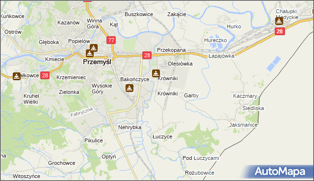 mapa Krówniki gmina Przemyśl, Krówniki gmina Przemyśl na mapie Targeo