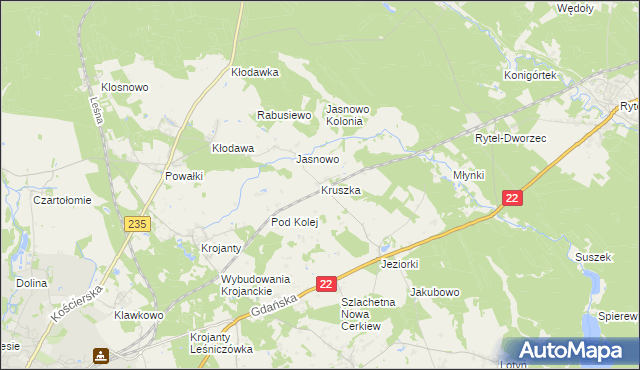 mapa Kruszka gmina Chojnice, Kruszka gmina Chojnice na mapie Targeo