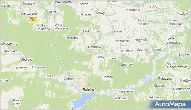 mapa Lipiny gmina Raków, Lipiny gmina Raków na mapie Targeo