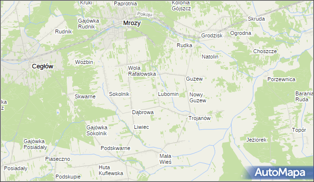 mapa Lubomin gmina Mrozy, Lubomin gmina Mrozy na mapie Targeo