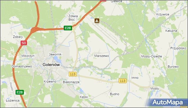 mapa Marszewo gmina Goleniów, Marszewo gmina Goleniów na mapie Targeo