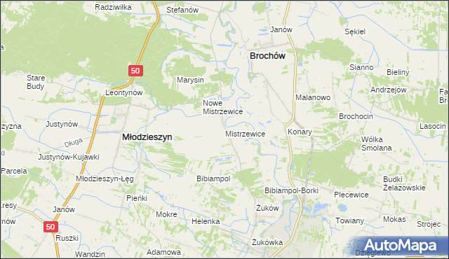 mapa Mistrzewice, Mistrzewice na mapie Targeo