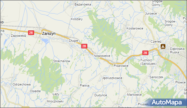 mapa Nowosielce gmina Zarszyn, Nowosielce gmina Zarszyn na mapie Targeo