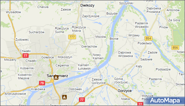 mapa Nowy Kamień gmina Dwikozy, Nowy Kamień gmina Dwikozy na mapie Targeo