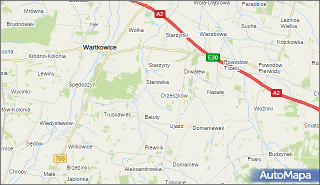 mapa Orzeszków gmina Wartkowice, Orzeszków gmina Wartkowice na mapie Targeo