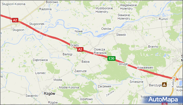 mapa Osiecza Druga, Osiecza Druga na mapie Targeo