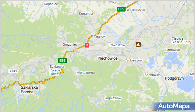mapa Piechowice powiat jeleniogórski, Piechowice powiat jeleniogórski na mapie Targeo