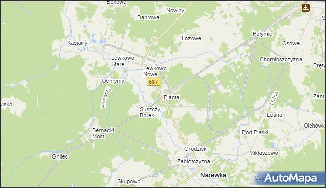 mapa Planta gmina Narewka, Planta gmina Narewka na mapie Targeo