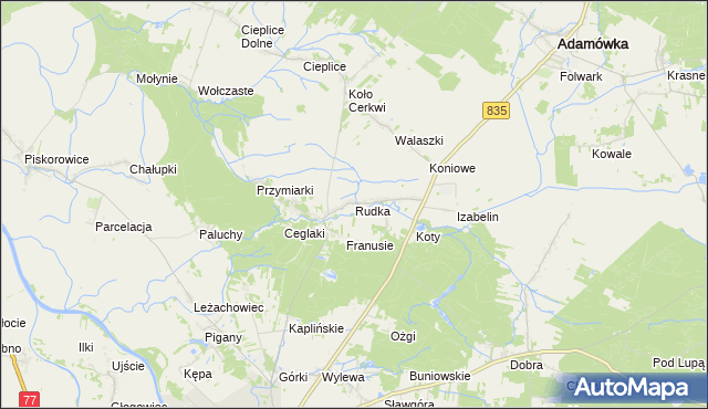 mapa Rudka gmina Sieniawa, Rudka gmina Sieniawa na mapie Targeo