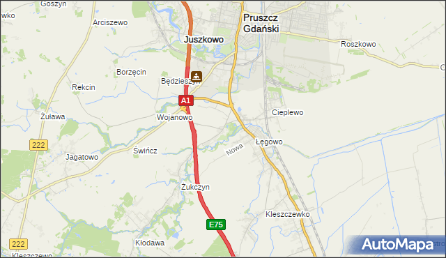 mapa Rusocin gmina Pruszcz Gdański, Rusocin gmina Pruszcz Gdański na mapie Targeo