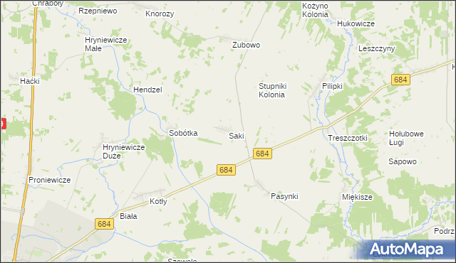 mapa Saki gmina Bielsk Podlaski, Saki gmina Bielsk Podlaski na mapie Targeo