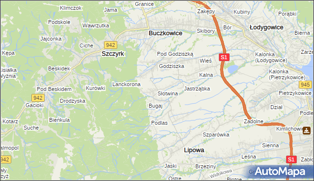 mapa Słotwina gmina Lipowa, Słotwina gmina Lipowa na mapie Targeo