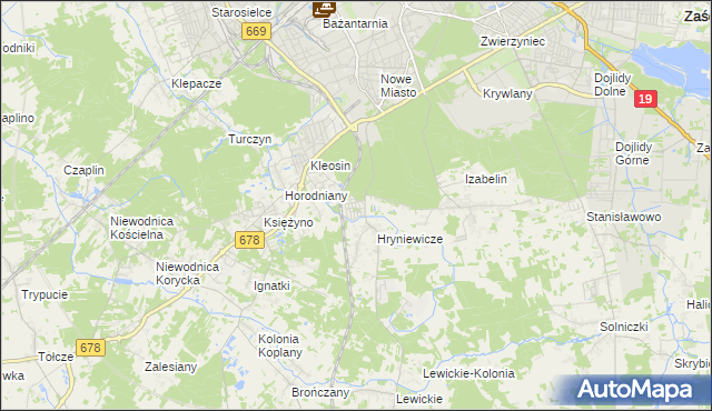 mapa Śródlesie gmina Juchnowiec Kościelny, Śródlesie gmina Juchnowiec Kościelny na mapie Targeo