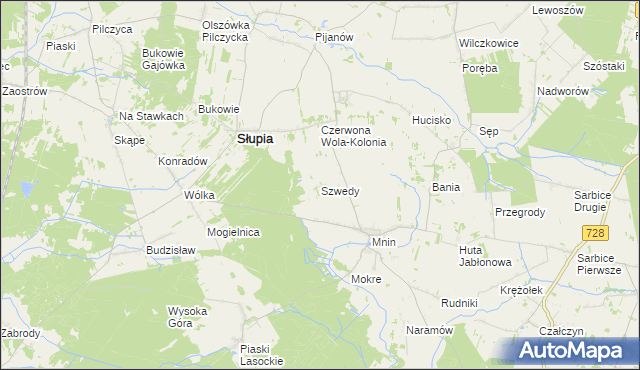 mapa Szwedy gmina Słupia Konecka, Szwedy gmina Słupia Konecka na mapie Targeo