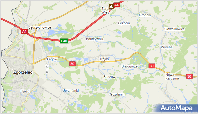 mapa Trójca gmina Zgorzelec, Trójca gmina Zgorzelec na mapie Targeo