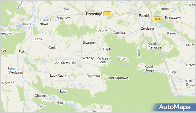 mapa Wilcza Góra gmina Przystajń, Wilcza Góra gmina Przystajń na mapie Targeo