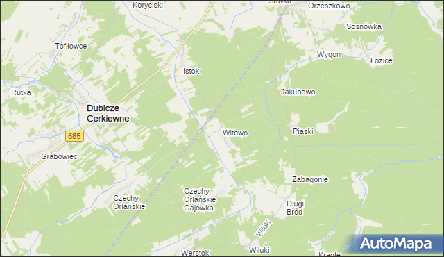 mapa Witowo gmina Dubicze Cerkiewne, Witowo gmina Dubicze Cerkiewne na mapie Targeo