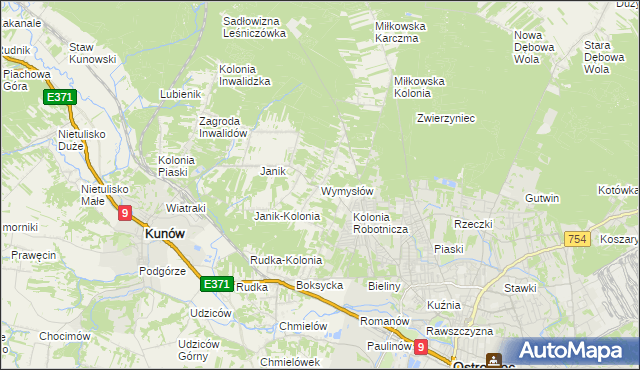 mapa Wymysłów gmina Kunów, Wymysłów gmina Kunów na mapie Targeo