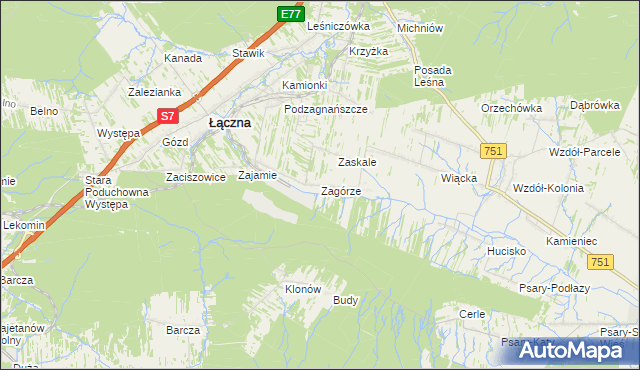 mapa Zagórze gmina Łączna, Zagórze gmina Łączna na mapie Targeo