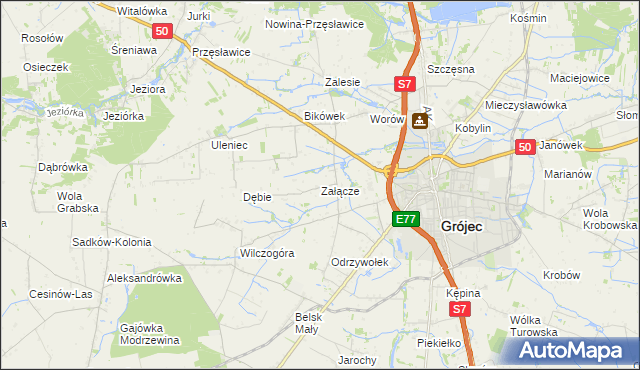 mapa Załącze gmina Grójec, Załącze gmina Grójec na mapie Targeo