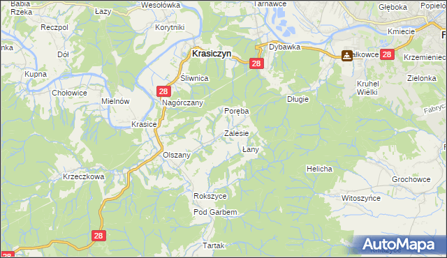 mapa Zalesie gmina Krasiczyn, Zalesie gmina Krasiczyn na mapie Targeo