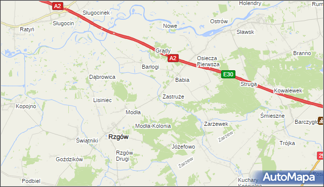 mapa Zastruże gmina Rzgów, Zastruże gmina Rzgów na mapie Targeo