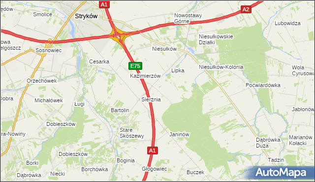 mapa Anielin gmina Stryków, Anielin gmina Stryków na mapie Targeo