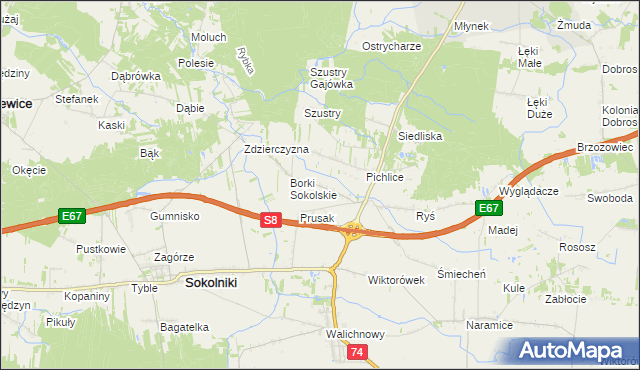 mapa Borki Pichelskie, Borki Pichelskie na mapie Targeo